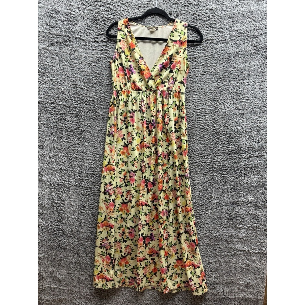 Anthropologie Vineet Bahl Floral Yellow V-Neck Sleeveless Maxi Dress Size‎ 0